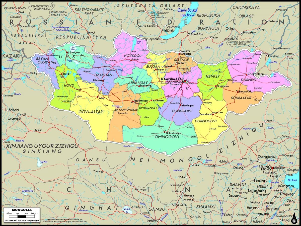 φυσική χάρτη της Μογγολίας