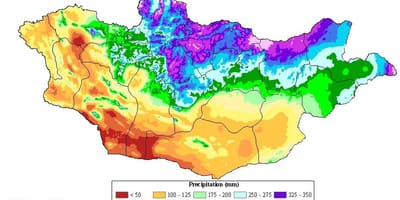 Χάρτης της Μογγολίας, η πυκνότητα του πληθυσμού